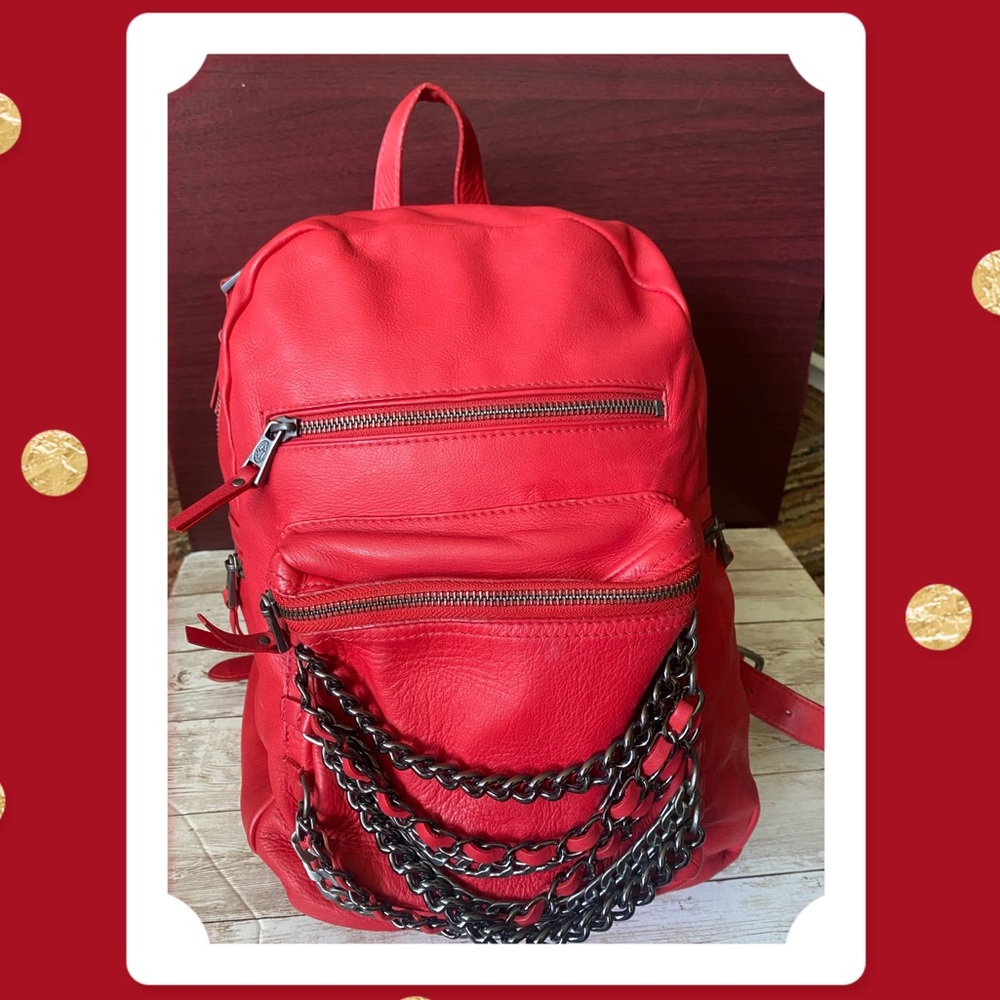 ASH Small Domino Red Leather Backpack